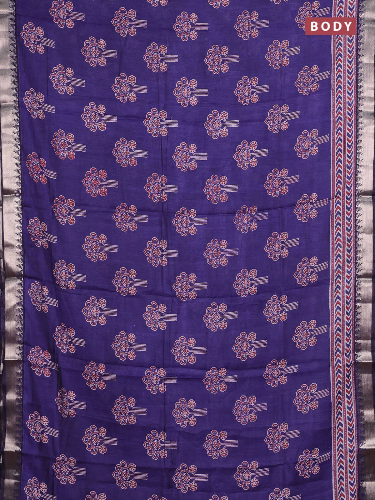 Semi Maheshwari Cotton Saree - Navy Blue